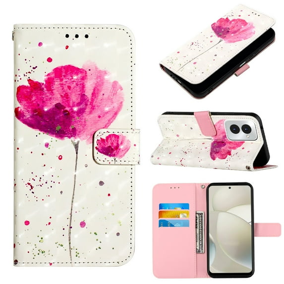 Feishell Wallet Case for Motorola Moto G 5G 2023/G Power 2023,Shockproof Colorful Painted Pattern PU Leather Magnetic Clasp Flip Kickstand ID Credit Card Slots Slim Fit Phone Case Cover,Pink Flower