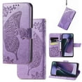 thumbnail image 1 of Feishell Wallet Case for Motorola Moto G Play 4G 2024,Butterfly & Flower Embossed PU Leather TPU Inner Shell Magnetic Flip Stand Card Slots Shockproof Protective Phone Cover,Lightpurple, 1 of 9