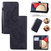 Feishell Wallet Case For Samsung A03S, Magnetic Folio Card Slots Holder Kickstand Premium PU Leather Butterfly Patterned Embossed with Wrist Strap Cover For Samsung Galaxy A03S, Black