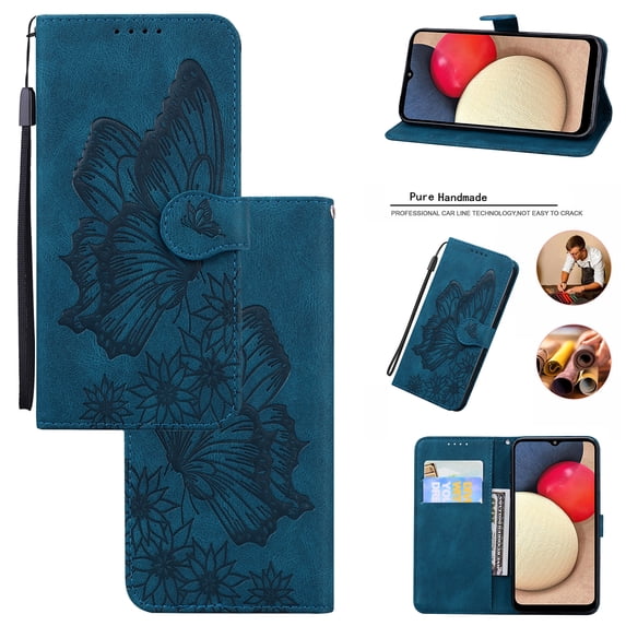 Feishell Wallet Case For Samsung A51 4G, Magnetic Folio Card Slots Holder Kickstand Premium PU Leather Butterfly Patterned Embossed with Wrist Strap Cover For Samsung Galaxy A51 4G,Blue