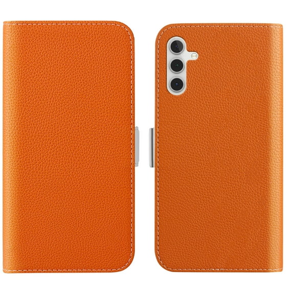 Feishell Wallet Case for Samsung Galaxy A14 5G,Lychee Texture PU Leather Candy Color Shockproof Protective Magnetic Flip Holder Anti-Scratch Phone Cover with Credit Card Slots & Cash Pocket,Orange
