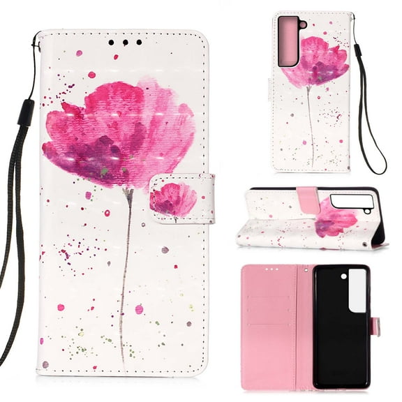 Feishell Wallet Case for Samsung Galaxy A14 5G,Shockproof Colorful Painted Pattern PU Leather Magnetic Clasp Flip Kickstand ID Credit Card Slots Slim Fit Phone Case Cover,Pink Flower