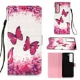 thumbnail image 1 of Feishell Wallet Case for Samsung Galaxy A14 5G,Shockproof Colorful Painted Pattern PU Leather Magnetic Clasp Flip Kickstand ID Credit Card Slots Slim Fit Phone Case Cover,Rose Butterfly, 1 of 7