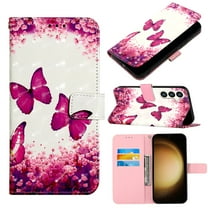 Feishell Wallet Case for Samsung Galaxy A15,Shockproof Colorful Painted Pattern PU Leather Magnetic Clasp Flip Kickstand ID Credit Card Slots Slim Fit Phone Case Cover,Rose Butterfly