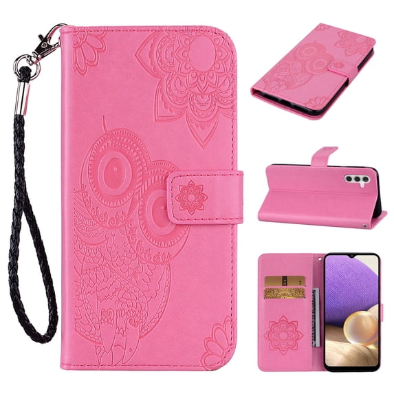 Feishell Wallet Case for Samsung Galaxy A25 5G,Owl Embossed Pattern Premium PU Leather with Card Holder Magnetic Clasp Flip Holder Phone Case Cover for Samsung Galaxy A25 5G,Pink