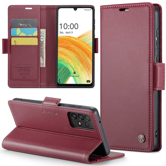 Feishell Wallet Case for Samsung Galaxy A32 5G, RFID Blocking Magnetic Clasp Shockproof Cover, Premium PU Leather Flip Case with Credit Card Slots Holder Kickstand for Galaxy A32 5G,Wine
