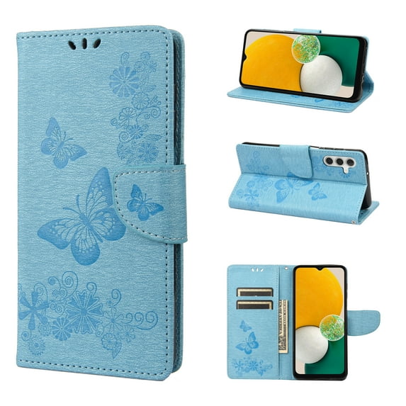 Feishell Wallet Case for Samsung Galaxy A54 5G,Retro PU Leather Butterfly Embossed Pattern Full Protection Anti-Scratch Magnetic Clasp Flip Holder Card Slots & Cash Pocket Phone Cover,Blue