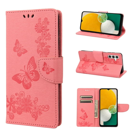 Feishell Wallet Case for Samsung Galaxy A54 5G,Retro PU Leather Butterfly Embossed Pattern Full Protection Anti-Scratch Magnetic Clasp Flip Holder Card Slots & Cash Pocket Phone Cover,Pink