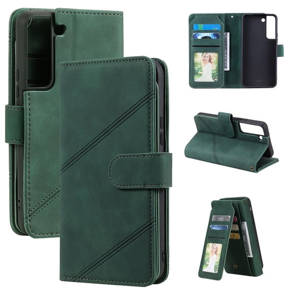 Feishell Wallet Case for Samsung Galaxy S22+ 5G 6.6 inch,Premium PU Leather Full Protection Cover with 9 Card Slots & Wrist Strap,Shockproof Magnetic Clasp Folio Flip Kickstand Phone Cover,Green