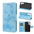 thumbnail image 1 of Feishell Wallet Case for Samsung Galaxy S22 5G,Retro PU Leather Butterfly Embossed Pattern Full Protection Anti-Scratch Magnetic Clasp Flip Holder Card Slots & Cash Pocket Phone Cover,Blue, 1 of 6
