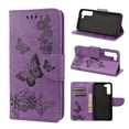 thumbnail image 1 of Feishell Wallet Case for Samsung Galaxy S22 5G,Retro PU Leather Butterfly Embossed Pattern Full Protection Anti-Scratch Magnetic Clasp Flip Holder Card Slots & Cash Pocket Phone Cover,Purple, 1 of 6