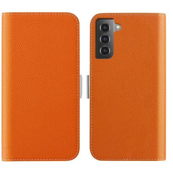 Feishell Wallet Case for Samsung Galaxy S22,Lychee Texture PU Leather Candy Color Shockproof Protective Magnetic Flip Holder Anti-Scratch Phone Cover with Credit Card Slots & Cash Pocket,Orange