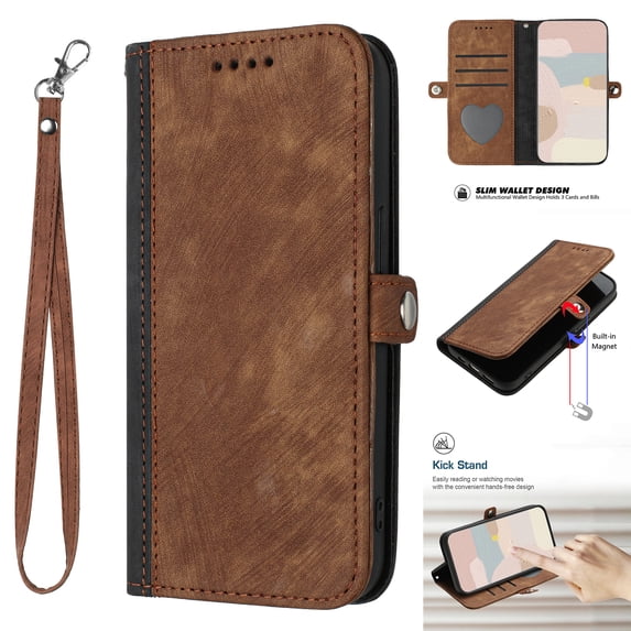 Feishell Wallet Case for Samsung Galaxy S22 Ultra, Strong Magnetic Clasp Button Luxury PU Leather Wrist Strap Handbag Cover with Card Slots Kickstand Soft Silicone Shockproof Protective Case,Brown