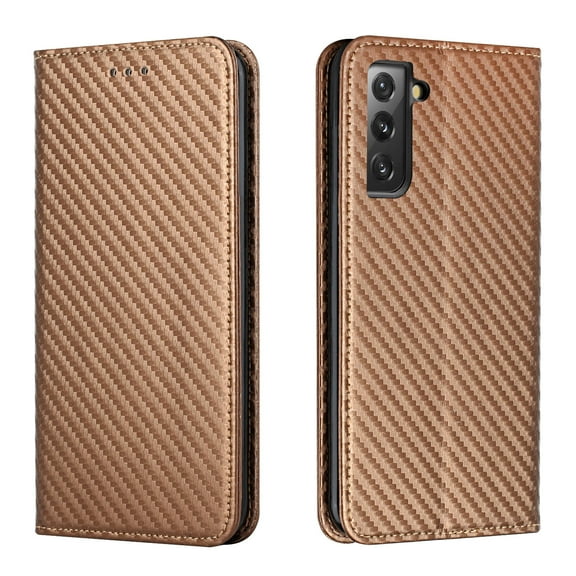 Feishell Wallet Case for Samsung Galaxy S23 Plus,for Women Men,Carbon Fibre Pattern Durable PU Leather Magnetic Closure Folio Flip Holder Card Slots Shockproof Phone Case,Brown