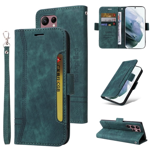 Feishell Wallet Case for Samsung Galaxy S23 Ultra 5G,Magnetic Protect PU Leather Flip Case Card Holders RFID Blocking Kickstand Protection with Strap Case for Samsung Galaxy S23 Ultra, Green