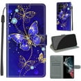 thumbnail image 1 of Feishell Wallet Case for Samsung Galaxy S23 Ultra 6.8 inch,Shockproof Stylish Pattern PU Leather Magnetic Clasp Folio Flip Holder Card Slots Slim Phone Cover with Wrist Strap,Blue&Gold Butterfly, 1 of 1