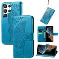 thumbnail image 1 of Feishell Wallet Case for Samsung Galaxy S24 Ultra 6.8 inch,Butterfly & Flower Embossed PU Leather TPU Inner Shell Magnetic Flip Stand Card Slots Shockproof Protective Phone Cover,Blue, 1 of 7