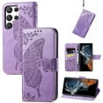 thumbnail image 1 of Feishell Wallet Case for Samsung Galaxy S24 Ultra 6.8 inch,Butterfly & Flower Embossed PU Leather TPU Inner Shell Magnetic Flip Stand Card Slots Shockproof Protective Phone Cover,Lightpurple, 1 of 6