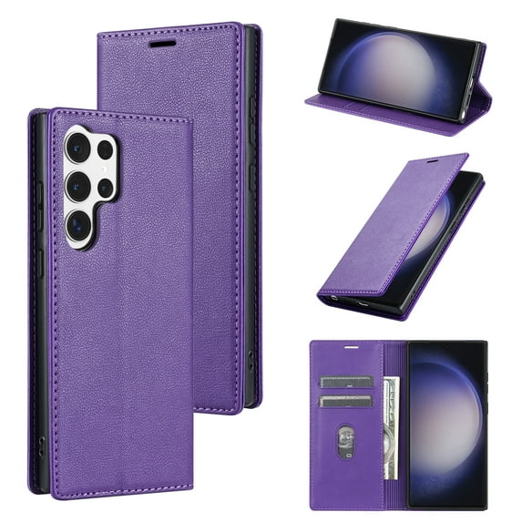 Feishell Wallet Case for Samsung Galaxy S25 Ultra, Premium PU Leather Magnetic Flip Kickstand Book Folio Full Body Case with RFID Blocking Credit Card Slots Shockproof Protective Phone Case,Purple