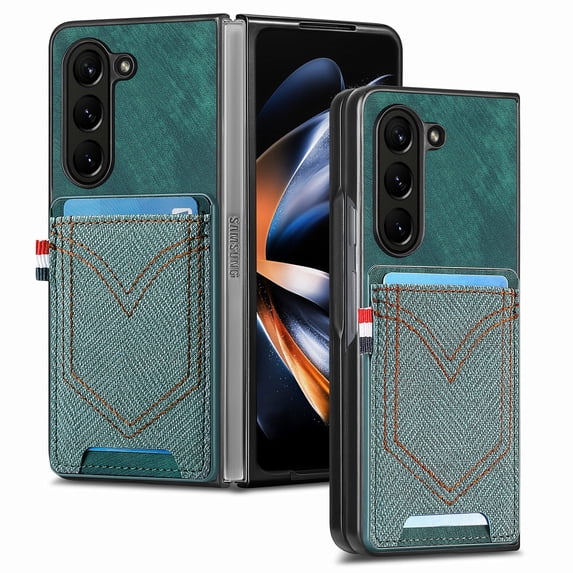 Feishell Wallet Case for Samsung Galaxy Z Fold 6 with Card Holder, Vintage Classic PU Leather Slim Back Cover, TPU Shockproof Lens Protection Case for Samsung Galaxy Z Fold 6, Green