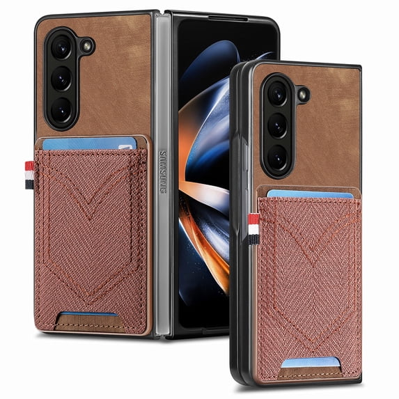 Feishell Wallet Case for Samsung Galaxy Z Fold 6 with Card Holder, Vintage Classic PU Leather Slim Back Cover, TPU Shockproof Lens Protection Case for Samsung Galaxy Z Fold 6, Brown