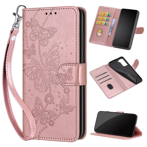 Feishell Wallet Case for iPhone 11 Pro Max, Premium Embossed PU Leather Flip Cover with Card Holder Kickstand Wrist Strap, Full Body Shockproof Phone Protection Case for iPhone 11 Pro Max, S4rosegold