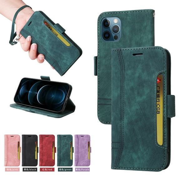 Feishell Wallet Case for iPhone 12, iPhone 12 Pro Case, Magnetic Protect PU Leather Flip Case Card Holders RFID Blocking Kickstand Protection with Strap Case for iPhone 12 / 12 Pro, Green