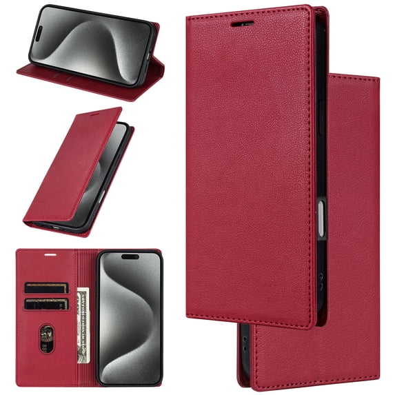 Feishell Wallet Case for iPhone 12 Mini, Premium PU Leather Magnetic Flip Kickstand Book Folio Full Body Case with RFID Blocking Credit Card Slots Shockproof Protective Phone Case,Red