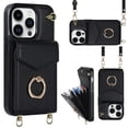 thumbnail image 1 of Feishell Wallet Case for iPhone 12 Pro Max, Luxury PU Leather RFID Blocking Back Card Slots Holder Magnetic Button Cover with Ring Holder Kickstand Crossbody Shoulder Strap Lanyard Case,Black, 1 of 9