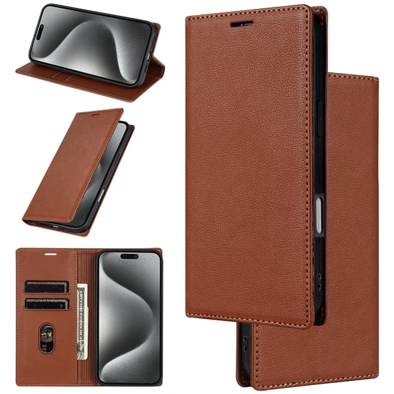Feishell Wallet Case for iPhone 13 Mini, Premium PU Leather Magnetic Flip Kickstand Book Folio Full Body Case with RFID Blocking Credit Card Slots Shockproof Protective Phone Case,Brown