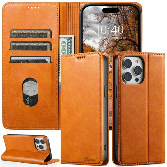 Feishell Wallet Case for iPhone 13 Pro Max - Card Holder Classic PU Leather Purse Case with Flip Magnetic Closure Kickstand Full Body Shockproof Phone Cover for iPhone 13 Pro Max - Khaki