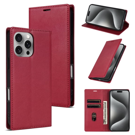 Feishell Wallet Case for iPhone 13 Pro, Premium PU Leather Magnetic Flip Kickstand Book Folio Full Body Case with RFID Blocking Credit Card Slots Shockproof Protective Phone Case,Red