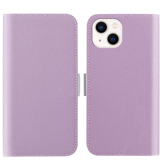 Feishell Wallet Case for iPhone 14,Lychee Texture PU Leather Candy Color Shockproof Protective Magnetic Flip Holder Anti-Scratch Phone Cover with Credit Card Slots & Cash Pocket,Purple