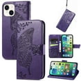 thumbnail image 1 of Feishell Wallet Case for iPhone 14 Plus 6.7 inch,Butterfly & Flower Embossed PU Leather TPU Inner Shell Magnetic Flip Stand Card Slots Shockproof Protective Phone Cover,Purple, 1 of 6