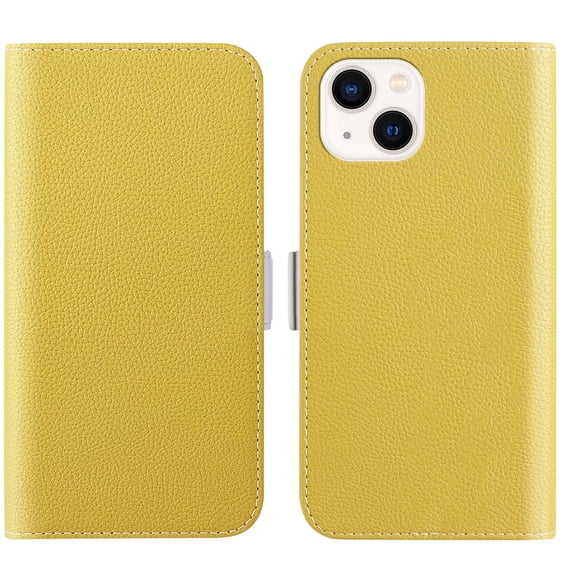 Feishell Wallet Case for iPhone 14 Plus,Lychee Texture PU Leather Candy Color Shockproof Protective Magnetic Flip Holder Anti-Scratch Phone Cover with Credit Card Slots & Cash Pocket,Yellow