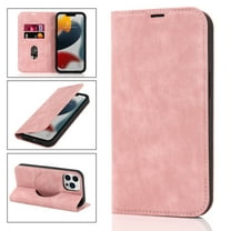 Feishell Wallet Case for iPhone 14 Pro Max,Built-in Magnet Compatible with Magsafe Charger,Premium PU Leather Magnetic Closure Flip Holder RFID Blocking Card Slots Anti-falling Phone Cover,Pink