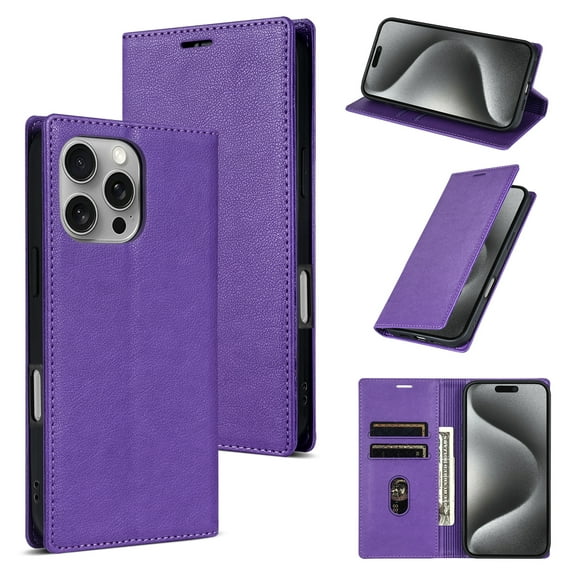 Feishell Wallet Case for iPhone 14 Pro Max, Premium PU Leather Magnetic Flip Kickstand Book Folio Full Body Case with RFID Blocking Credit Card Slots Shockproof Protective Phone Case,Purple