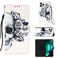 thumbnail image 1 of Feishell Wallet Case for iPhone 14 Pro Max,Shockproof Colorful Painted Pattern PU Leather Magnetic Clasp Flip Kickstand ID Credit Card Slots Slim Fit Phone Case Cover,Skull, 1 of 7