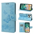 thumbnail image 1 of Feishell Wallet Case for iPhone 14 Pro,Retro PU Leather Butterfly Embossed Pattern Full Protection Anti-Scratch Shockproof Magnetic Clasp Flip Holder Card Slots & Cash Pocket Phone Cover,Blue, 1 of 6
