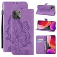 thumbnail image 1 of Feishell Wallet Case For iPhone 15, Magnetic Folio Card Slots Holder Kickstand Premium PU Leather Butterfly Patterned Embossed with Wrist Strap Cover For iPhone 15, Purple, 1 of 13