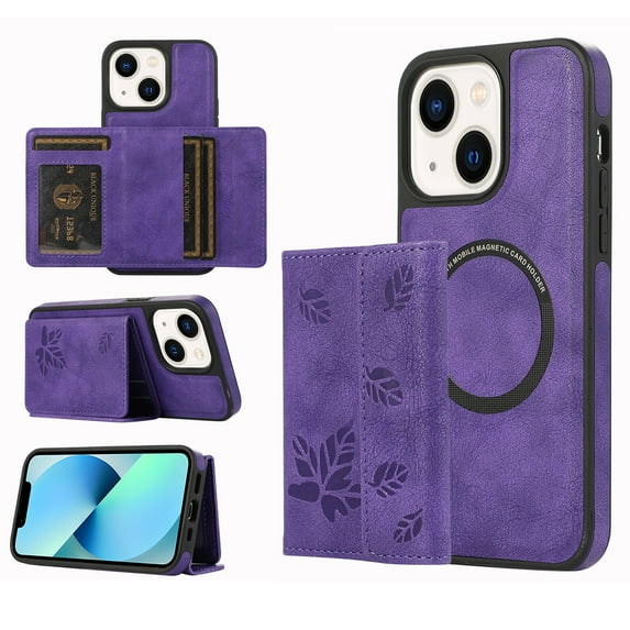 Feishell Wallet Case For iPhone 15 Plus with Card Slot Holder Detachable Magnetic Back 2 in 1 Design, Compatible with Mag-Safe, PU Leather Credit Slot Phone Cover For iPhone 15 Plus, Purple
