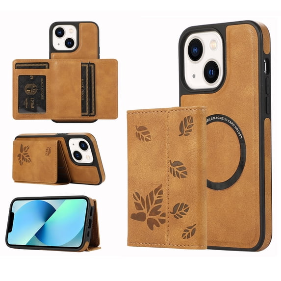 Feishell Wallet Case For iPhone 15 Plus with Card Slot Holder Detachable Magnetic Back 2 in 1 Design, Compatible with Mag-Safe, PU Leather Credit Slot Phone Cover For iPhone 15 Plus, Brown