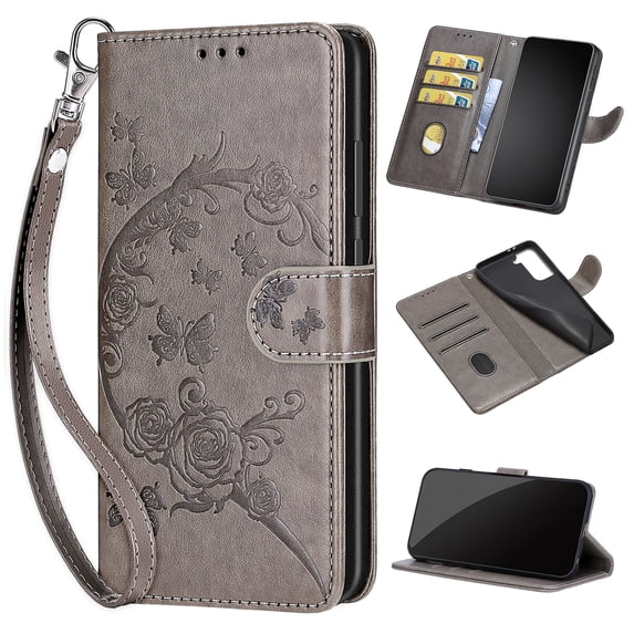 Feishell Wallet Case for iPhone 15 Plus, Premium Embossed PU Leather Flip Cover with Card Holder Kickstand Wrist Strap, Full Body Shockproof Phone Protection Case for iPhone 15 Plus, S3grey