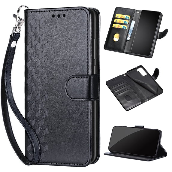 Feishell Wallet Case for iPhone 15 Plus, Premium Embossed PU Leather Flip Cover with Card Holder Kickstand Wrist Strap, Full Body Shockproof Phone Protection Case for iPhone 15 Plus, S1black