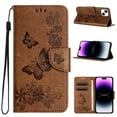 thumbnail image 1 of Feishell Wallet Case for iPhone 15 Plus,Retro PU Leather Butterfly Embossed Pattern Full Protection Anti-Scratch Magnetic Clasp Flip Holder Card Slots & Cash Pocket Phone Cover,Brown, 1 of 9