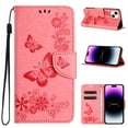 thumbnail image 1 of Feishell Wallet Case for iPhone 15 Plus,Retro PU Leather Butterfly Embossed Pattern Full Protection Anti-Scratch Magnetic Clasp Flip Holder Card Slots & Cash Pocket Phone Cover,Pink, 1 of 9