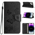 thumbnail image 1 of Feishell Wallet Case for iPhone 15 Plus,Retro PU Leather Butterfly Embossed Pattern Full Protection Anti-Scratch Magnetic Clasp Flip Holder Card Slots & Cash Pocket Phone Cover,Black, 1 of 9