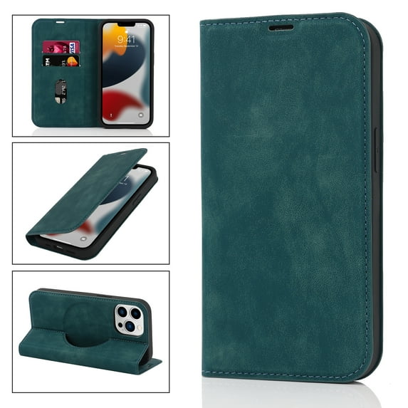 Feishell Wallet Case for iPhone 15 Pro Max,Built-in Magnet Compatible with Magsafe Charger,Premium PU Leather Magnetic Closure Flip Holder RFID Blocking Card Slots Anti-falling Phone Cover,Blue