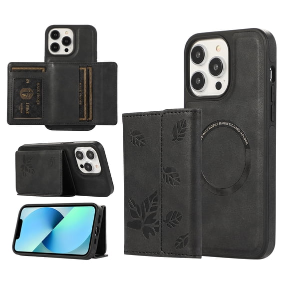 Feishell Wallet Case For iPhone 15 Pro Max with Card Slot Holder Detachable Magnetic Back 2 in 1 Design, Compatible with Mag-Safe, PU Leather Credit Slot Phone Cover For iPhone 15 Pro Max, Black