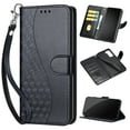 thumbnail image 1 of Feishell Wallet Case for iPhone 15 Pro, Premium Embossed PU Leather Flip Cover with Card Holder Kickstand Wrist Strap, Full Body Shockproof Phone Protection Case for iPhone 15 Pro, S2black, 1 of 11